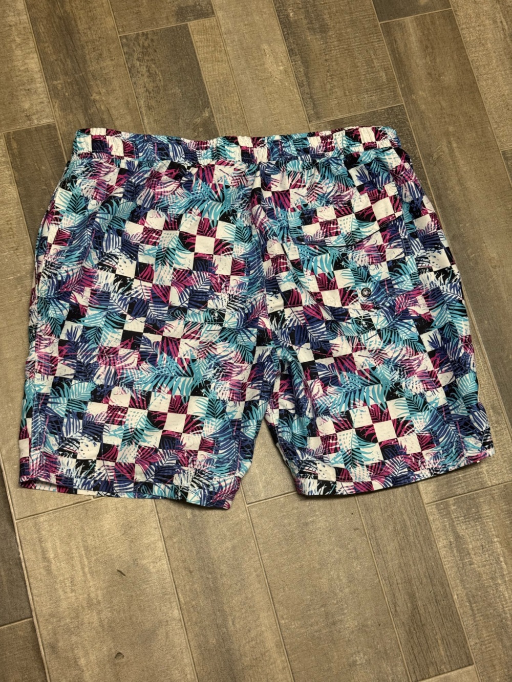 Swim Trunks Men's Large Blue Multi Tropical Print Drawstring Pockets Mesh Lined